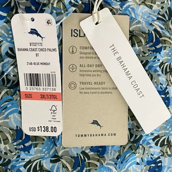 Tommy Bahama Shirt Men's 3XLT Big & Tall Bahama Coast Chico Palms Blue NEW